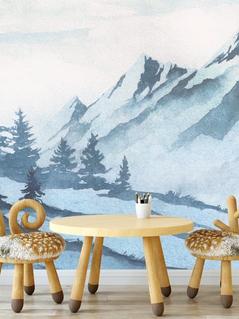 Kids Mountain Landscape with Cartoon Bear Wallpaper Mural