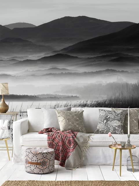 Monochrome Dark Lake Landscape Wallpaper Mural