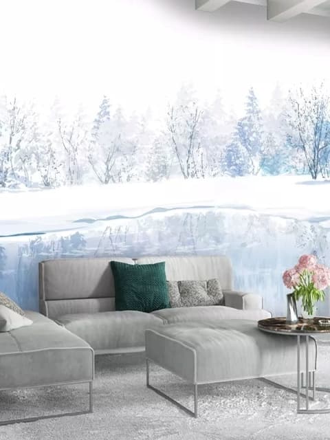 Watercolor Winter Landscape and Lake Wallpaper Mural