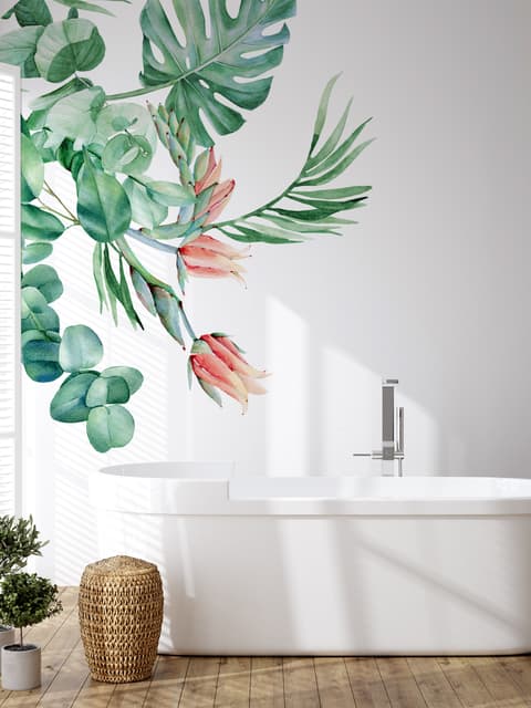 Tropical Leaf with Eucalyptus Wall Decal Sticker