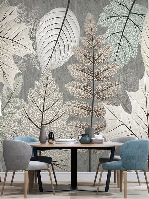 Papier peint panoramique de style scandinave avec des feuilles uniques