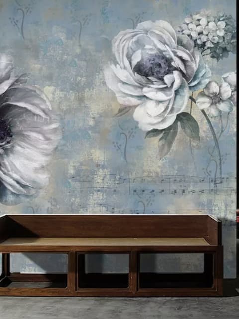 Light Floral with Music Notes Wallpaper Mural