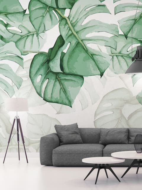 Light Green Tropical Leaves Wallpaper Mural