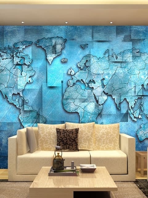 3D Effect Blue World Map Wallpaper Mural