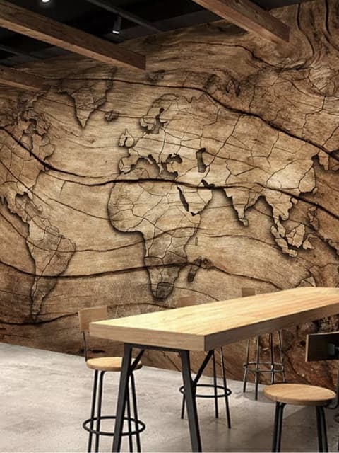 Vintage Wood World Map Wallpaper Mural