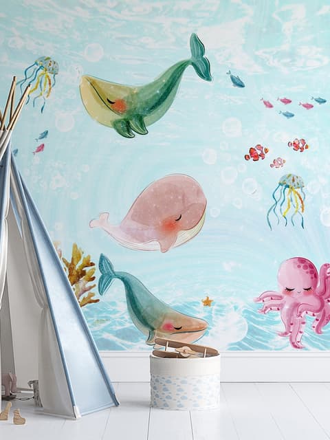 Nursery Cute Sea Animals Wallpaper Mural
