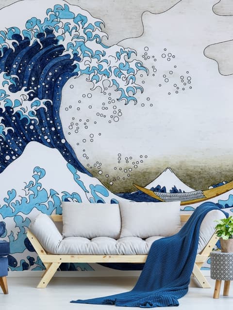 Papier peint panoramique vintage avec dessin de vagues