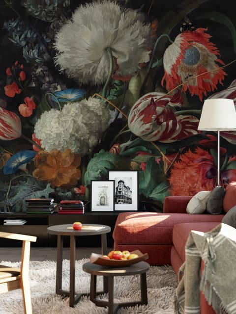 Dark Floral Dutch Bouquet with Tulips Wallpaper Mural