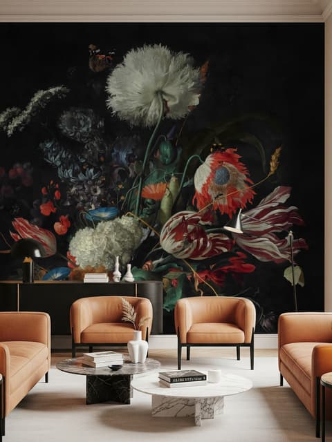 Dark Floral Bouqet with Tulips and Roses Wallpaper Mural