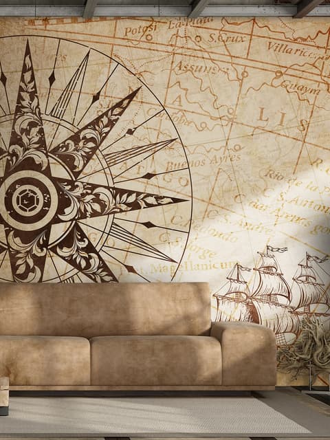 Vintage Map with Compass Wallpaper Mural