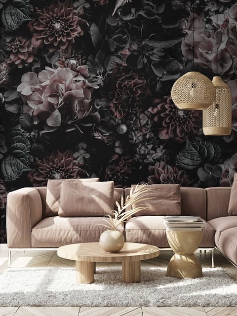 Dark Floral Hydrangea Wallpaper Mural