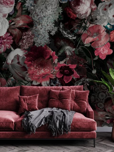 Papier peint panoramique floral rouge