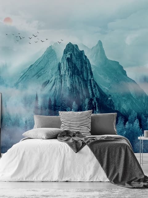Misty Mountain Landscape and Sunrise Wallpaper Mural