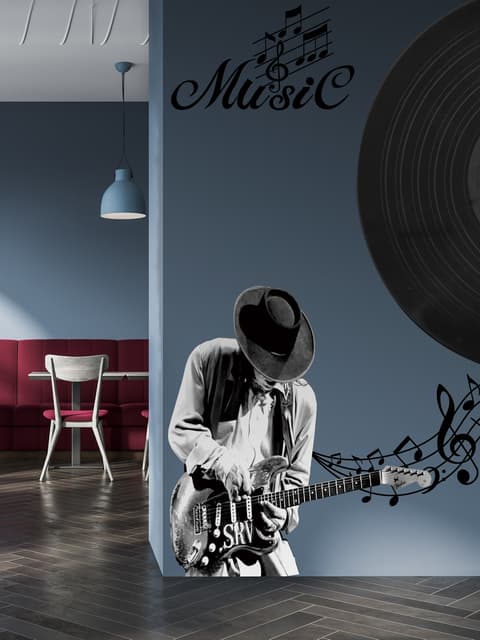 Black Music Record and Rock Music Notes Wall Decal Sticker