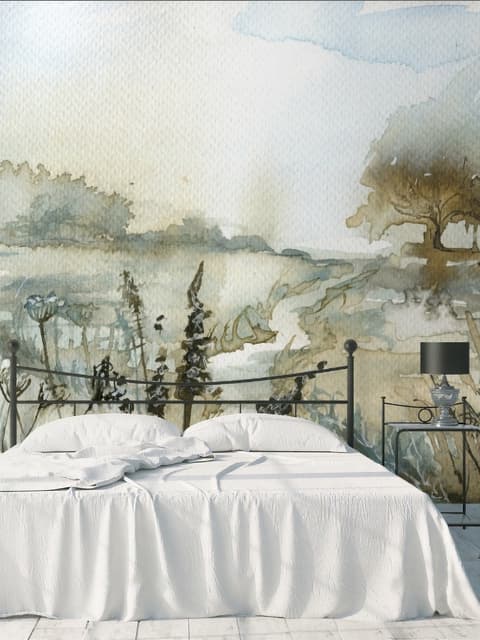 Watercolor Style Botanical Landscape Wallpaper Mural