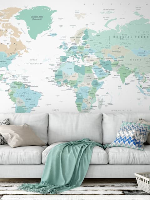 Green Political World Map Wallpaper Mural
