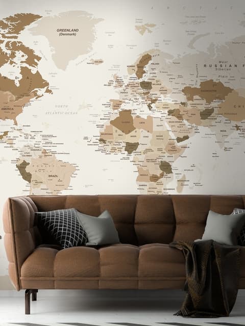 Brown Political Map Wallpaper Mural