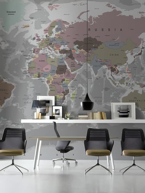 Soft Colorful Political World Map Wallpaper Mural