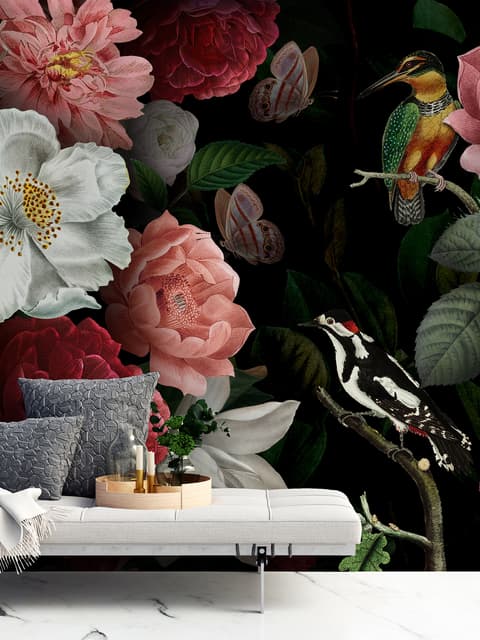 Papier peint panoramique floral de pivoines colorées