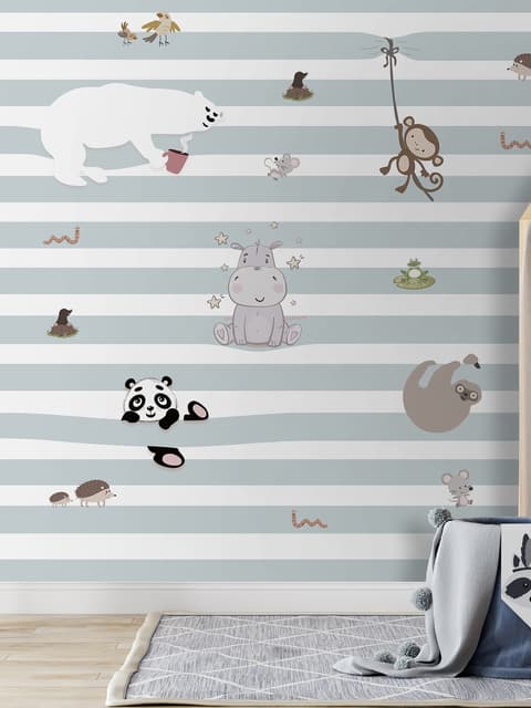 Papier peint animaux mignons rayures colorées