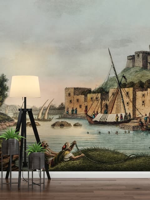 Historische Stadtmauer am Meer Fototapete