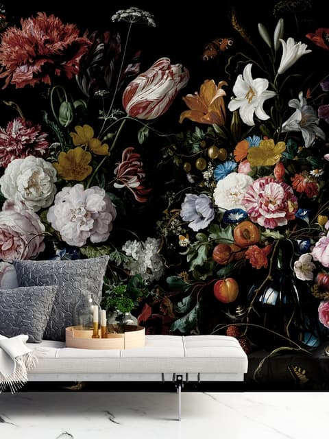 Dutch Dark Flowers Wallpaper Mural