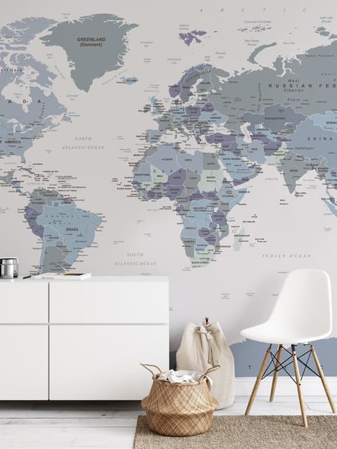 Papier peint panoramique de la carte du monde en blanc et violet