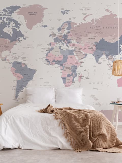 Papier peint panoramique rose et violet de la carte du monde politique