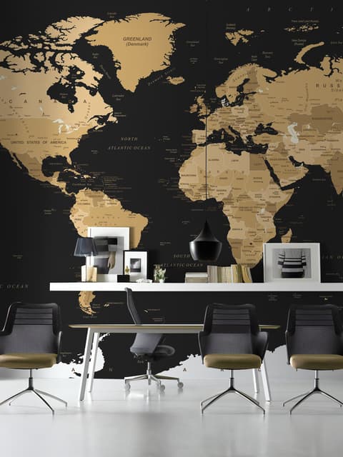 Black Political World Map Wallpaper Mural