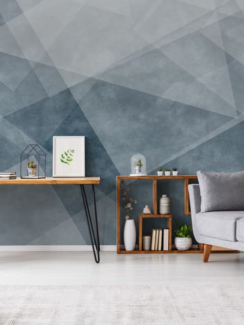 Indigo Style Watercolor Geometric Wallpaper Mural