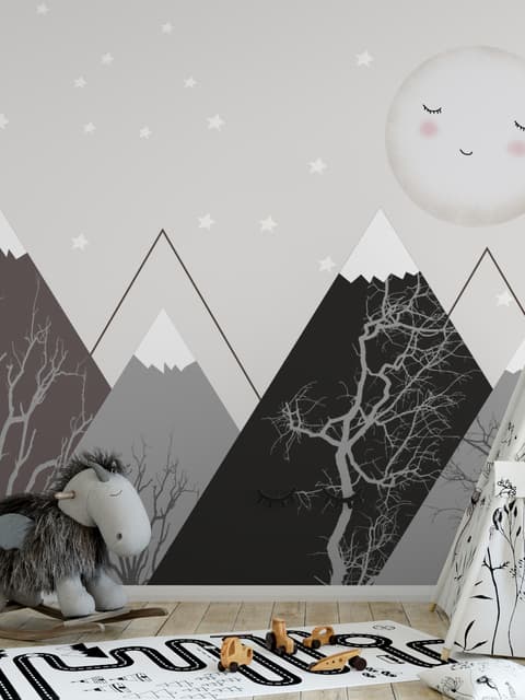 Kids Boys Cute Moon and Mountain Landscape Wallpaper Mural