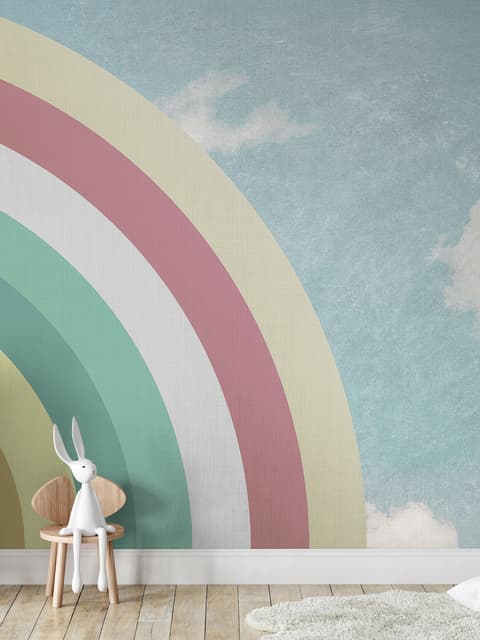 Kids Watercolor Sky and Rainbow Wallpaper Mural