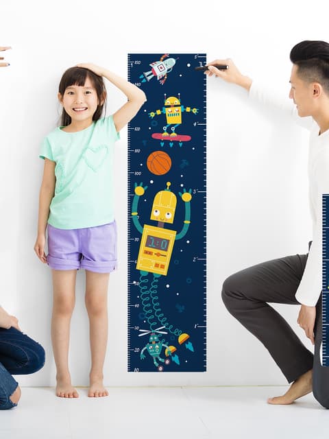 Kids Height Ruler with Robots Wall Decal Sticker