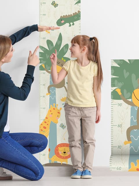 Kids Growth Chart with Tropical Animals Wall Decal Sticker