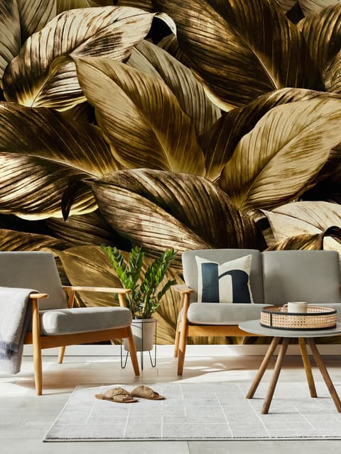 Elegant Golden Dead Leaf Wallpaper Mural