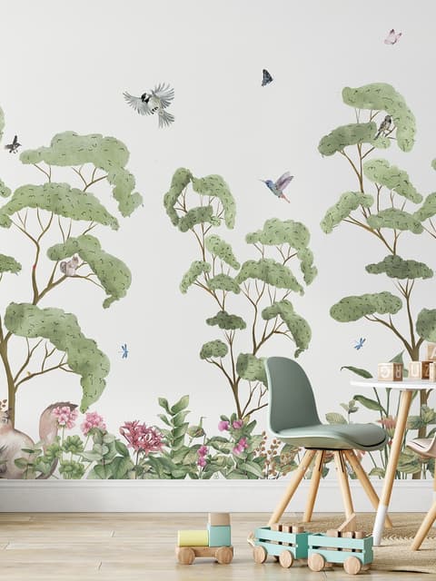 Kids Tropical Forest with Cute Rabbits Wallpaper Mural