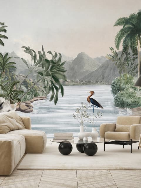 Tropical Nature Landscape with Birds Wallpaper Mural