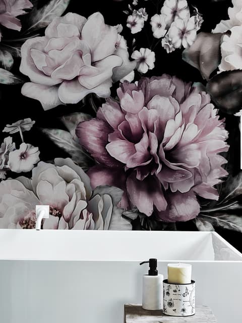Vintage Dark Large Peony Flower Wallpaper Mural