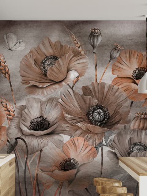Corn Poppy Flowers Painting Art Wallpaper Mural