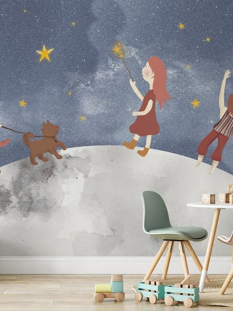 Mädchen auf dem Mond Fototapete für Kinder