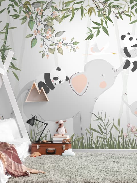 Fototapete Panda Bär auf Elefant