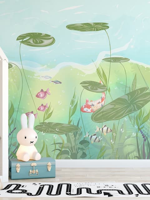 Kinderzimmer-Fototapete Lotusblatt und Fisch