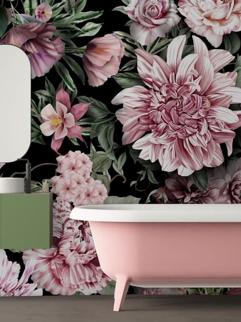 Florals With Green Leafs Wallpaper Mural