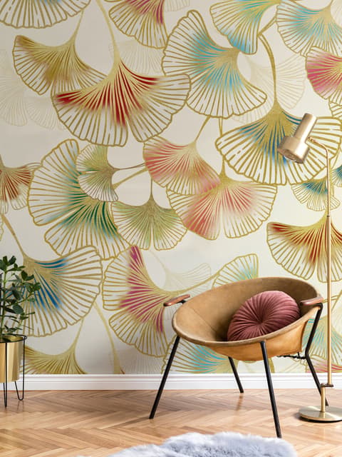 Colorful Gingko Leaf Pattern Wall Mural