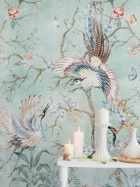 Chinoiserie Peony Blossom with Chinese Birds Wallpaper Mural
