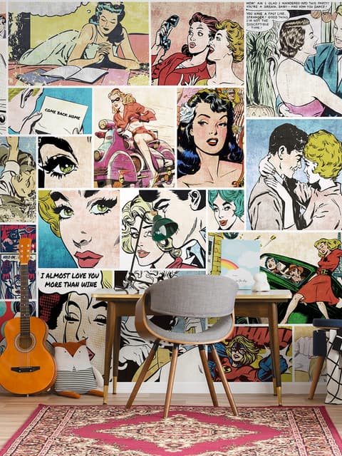 Retro Pop Art Comic Faces Wallpaper Mural