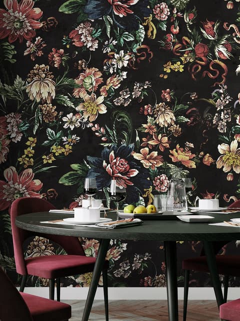 Art Nouveau Dark Floral Wallpaper Mural