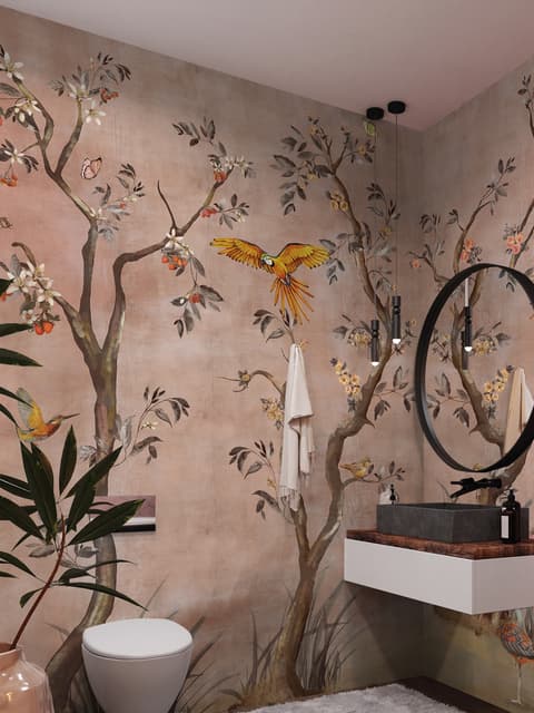 Watercolor Chinoiserie Fruit Trees Wallpaper Mural