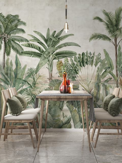 Watercolor Vintage Tropical Forest Wallpaper Mural