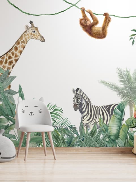Papier peint animaux mignons de safari et jungle pour enfants